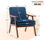 KEIKI Mid-Century Modern Accent Chair with Solid Wood Frame, Upholstered Lounge Chair with Extra-Thick Backrest for Living Room Bedroom Reading Nook