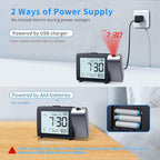 Projection Alarm Clock for Bedroom: Digital LCD Clock with Temperature Date Snooze 12/24H and Weekend Mode, Easy Set Dimmer Clock with 2-Levels Volume, Mains and Battery Operated