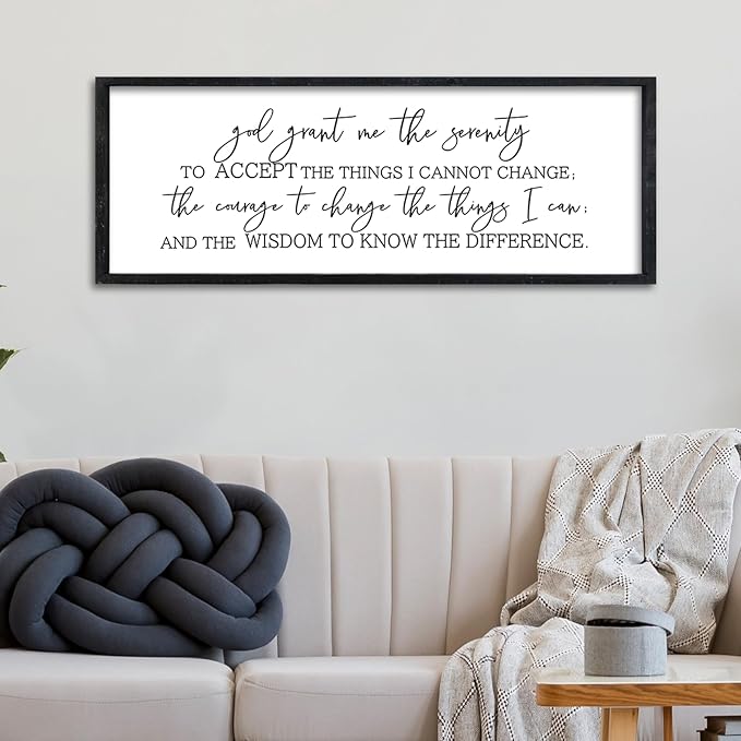 Surfapans Serenity Prayer Inspirational Religious Wall Art 32"×12" Christian God Grant Me The Serenity Courage Wisdom Positive Saying Quotes Sign Bible Verse Scripture Catholic Hanging Decor (Black)