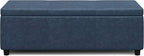 SIMPLIHOME Avalon Storage Ottoman Bench - 48 inch Wide Upholstered Vegan Leather Rectangular Lift-Top Ottoman in Denim Blue, Contemporary Storage Bench for Living Room with High-Density Foam