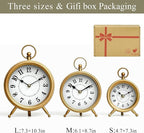 Vintage Table Clock on Stand, Decorative Desk and Shelf Clock Rustic Mantel Clock Non-Ticking, Metal Frame with Antique Gold Finish