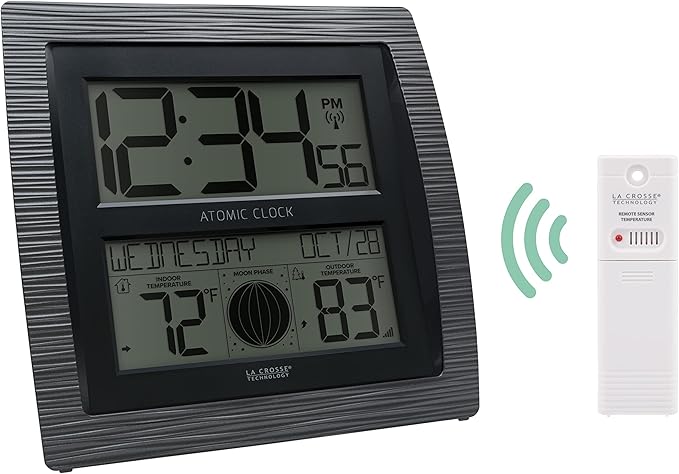 La Crosse Technology BBB86118-INT Curved Atomic Digital Clock with Moon Phase & Temperature