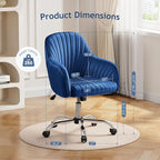 Warmiehomy Desk Chair, Velvet Office Chair for Home Office, Comfy Vanity Chair, Girl Cute Makeup Chair with Arm Rest for Bedroom Dressing Room, Dark Blue