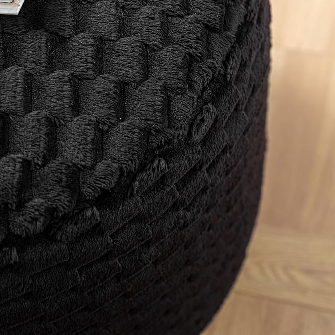 Round Pouf Ottoman Stuffed Plush Fiber Pouf Ottoman Footrest Foot Stool Bean Bag Ottoman Floor Pouf for Bedroom Living Room Accent Seat 20x12inches with Modern Foam Filler (Black)