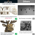 JJALIGHTS Animal Heads Wall Decor Resin Animals Sculptures Head Wall Hanging Decoration Imitation Copper vintage Wall Sculpture for Living Room Bedroom Office(5pcs,Includes Metal Frame)