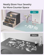 SONGMICS GISELLA Collection - Jewelry Box Organizer, 4-Layer Jewelry Storage with 3 Drawers, Shiny Metal Hardware, Glass Lid, Modern, 6 x 9.9 x 8.5 Inches, Gray and Gold Color UJBC161C01