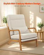 VEVOR Accent Chair, High Back Mid Century Modern Armchair with Solid Wood Frame and Non-Slip Legs, Upholstered Leisure Chair with Linen Fabric and 5.3 in Thickened Cushion, for Living Room, Bedroom