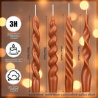 Nuanchu 4 Pcs 7.87 Inch Twisted Taper Candles Wax Unscented Smokeless Spiral Swirl Candlesticks for Wedding Holiday Dinner Party Home Decorations(Brown)