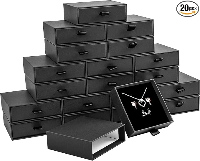 Jewelry Gift Boxes, 20 Pack 3.5×3.5x1Inch Cardboard Jewelry Boxes, Bulk Small Jewelry Boxes with Lids for Necklace Ring Earring Display Box (Black)