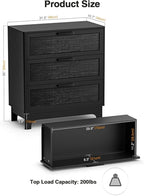 Anmytek 35" H Black Rattan Dresser, Farmhouse 3 Drawer Dresser with Natural Rattan Spacious Chest of Drawers for Living Room, Nursery, Hallway H0096