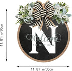 Circular Surname Front Door Welcome Sign - 26 Letter House Wreath, Front Porch Decorations, Year-Round Home Decor (N)