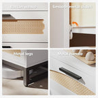 Mericonia 3 Drawer Rattan Dresser for Bedroom, Wood Dresser for Closet with Metal Handles, Small Boho Nightstand Sets, Dressers & Chests of Drawers for Bedroom, Hallway and Entryway, White