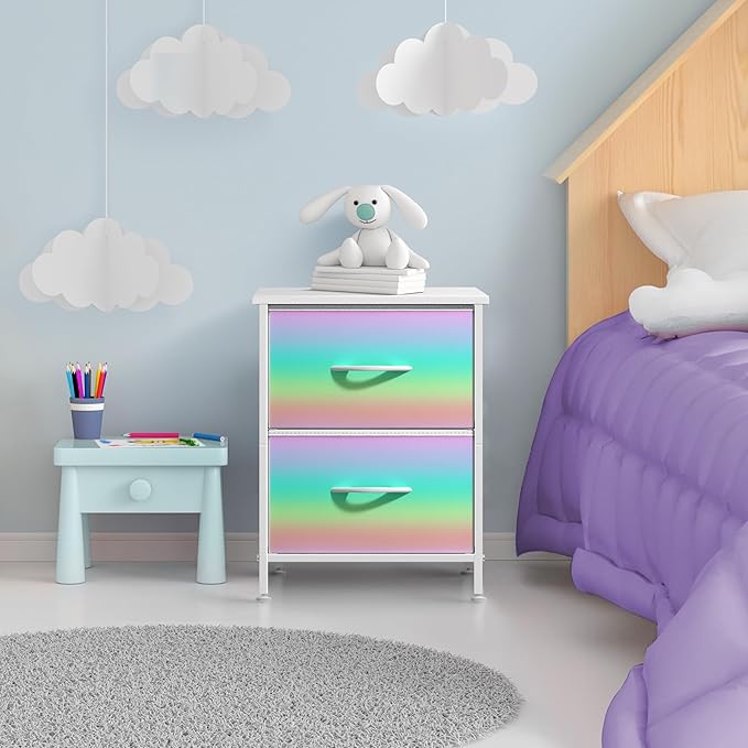 Sorbus Nightstand with 2 Drawers - Kids Bedside Furniture End Table Night Stand - Steel Frame, Wood Top & Easy Pull Fabric Bins - Dresser & Chest for Home, Bedroom Accessories, Office & College Dorm