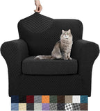 YEMYHOM Latest Checkered 2 Pieces Chair Covers for Living Room High Stretch Thickened Chair Slipcovers with Arms Anti Slip Elastic Armchair Sofa Couch Slipcover Protector (Black), 31"-46"(1 Cushion)