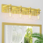 Espird Bathroom Vanity Light, 4 Light Gold Light Fixture with Thickened Clear Glass Shade, 24 inch Modern Wall Sconce,Vanity Light Over Mirror for