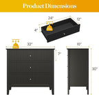 Large Black Fluted 3 Drawer Dresser Set of 2, Chest of Drawers with Ball Bearing Slide Modern 30 inch Tall Wood Nightstand with Spacious Storage for Bedroom Hallway Living Room Entryway