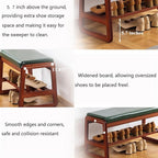 Solid Wood Shoe Bench, 2-Tier Wooden Entryway Bench, Modern Shoe Rack with Faux Leather Cushion for Hallway, Living Room (Green, 21.65'')