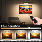 Picture Light, 15.35inch Wireless Picture Lights for Wall Rechargeable, Battery Lights for Pictures on Wall, 3 Color Art Lighting for Paintings with Timer and Dimmable Artwork Display (White-2PCS)
