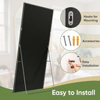 Full Length Mirror, 72"x44" Full Body Mirror, Oversized Floor Mirrors, Leaning Free Standing Mirrors, Hanging Mounted Large Mirrors for Bedroom Dressing Room, Cloakroom, Black