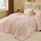 BEDELITE Fleece Queen Comforter Set -Super Soft & Warm Fluffy Pink&White Bedding, Luxury Fuzzy Heavy Bed Set for Winter with 2 Pillow Cases