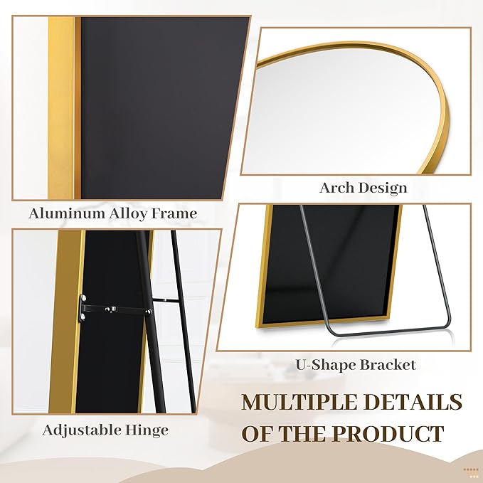 Suidia Arched Full Length Mirror, 88"x44" Floor Mirror Freestanding, Floor Standing Full Body Mirror with Stand for Bedroom, Hanging Leaning Mounted for Living Room Cloakroom, Gold