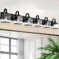 6 Light Bathroom Vanity Lights Fixtures, Black Bathroom Wall Lights Modern Bath Wall Mounted Lights with Clear Glass Shade Wall Light for Mirror Bed Hallway (E26 Base)