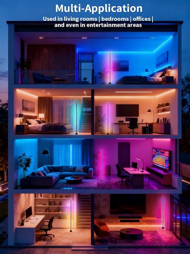 Corner Floor Lamp, RGB LED Lamp with Smart App and Remote Control Color Changing, Music Sync Ambience Lighting, Mood Lighting with 16 Million Colors for Bedroom Living Room Gaming Room
