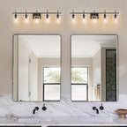 Modern Glass Vanity Light Fixture,5 Light Industrail Black Metal Vanity Light for Bathroom Bedroom Living Room