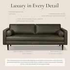 Poly & BARK Napa 88.5" Leather Sofa – Full-Grain Italian-Tanned Aniline Leather, Feather-Down Comfort, Solid Wood Frame, Walnut Legs, Olivine Green