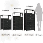 Furnulem Black Night Stand, Small Dresser for Bedroom, Nightstand with 3 Fabric Storage Drawers and 2-Tier Shelf, End Table Side Furniture for Closet, Hallway, Nursery, Sturdy Steel Frame, Wood Top