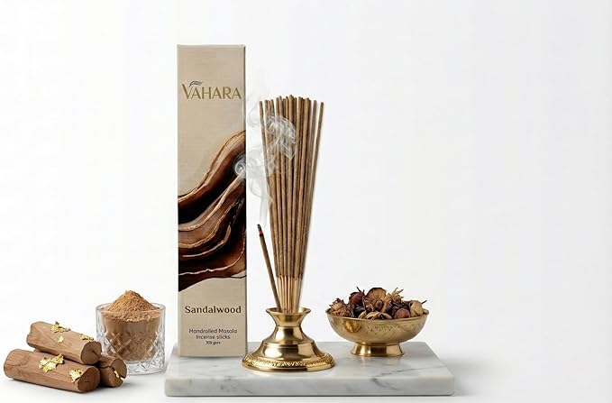 Sandalwood Incense Sticks – Natural Hand-Rolled Masala Incense (100g) for Meditation, Yoga, Relaxation & Home Aromatherapy