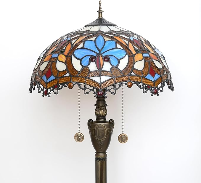 Tiffany Floor Lamp Stained Glass Floor Light Bright Lighting Rustic Standing Lamp Vintage Unique Bronze Reading Corner Lamp for Home Decor Living Room Bedroom 16X16X64 Inches