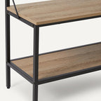 Amazon Basics Entry Bench with Hooks, Hall Tree with Shoe Storage Bench, Steel Frame, Oak Finish