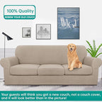 YEMYHOM Latest Checkered 4 Pieces Couch Covers for 3 Cushion Couch High Stretch Thickened Sofa Cover for Dogs Pets Elastic Slipcovers Living Room Furniture Protector (Khaki), 71"-91"(3 Cushions)
