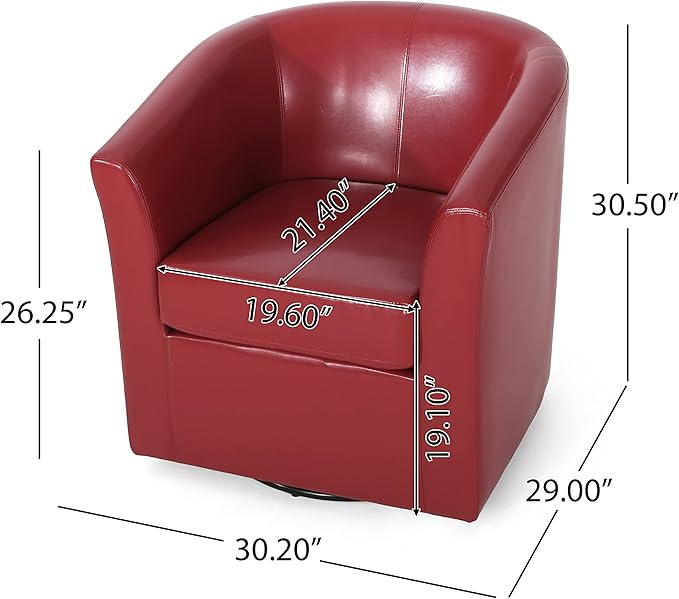 Christopher Knight Home Daymian PU Swivel Club Chair, Red 29D x 30W x 30.25H Inch