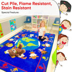 KIDCARPET.COM World Character Rectangle Classroom Rug | Bordered Area Rug for Preschool Daycare Learning, 6' x 8'6"