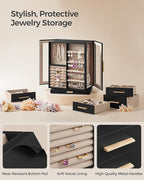 SONGMICS Jewelry Box 360°Rotating, Jewelry Storage Case with 5 Drawers, Jewelry Organizer, Glass Window, Spacious, Vertical Jewelry Storage, Open Design, Great Gift, Graphite Black UJBC170B01