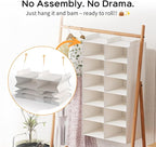 Dual-Row Hanging Closet Organizer – Foldable Clothes Storage Shelves with 3 Hooks, Space-Saving Wardrobe Organizer for Dorm Rooms, Bedroom or Closet (White, 6 Tier)
