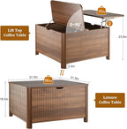 LYNCOHOME 31.5" Fluted Lift Top Coffee Table with Storage, Square Coffee Tables for Living Room, Coffee Table with Large Hidden Storage Compartment and Adjustable Shelves，Walnut