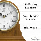 Mantel Clock for Living Room - Decorative Wood Mantle Clock Battery Operated - Silent Wooden Mantle Clock for Living Room Decor Above Fireplace Mantel, Office, Table, Shelf & Home Décor Gift 9x8.5