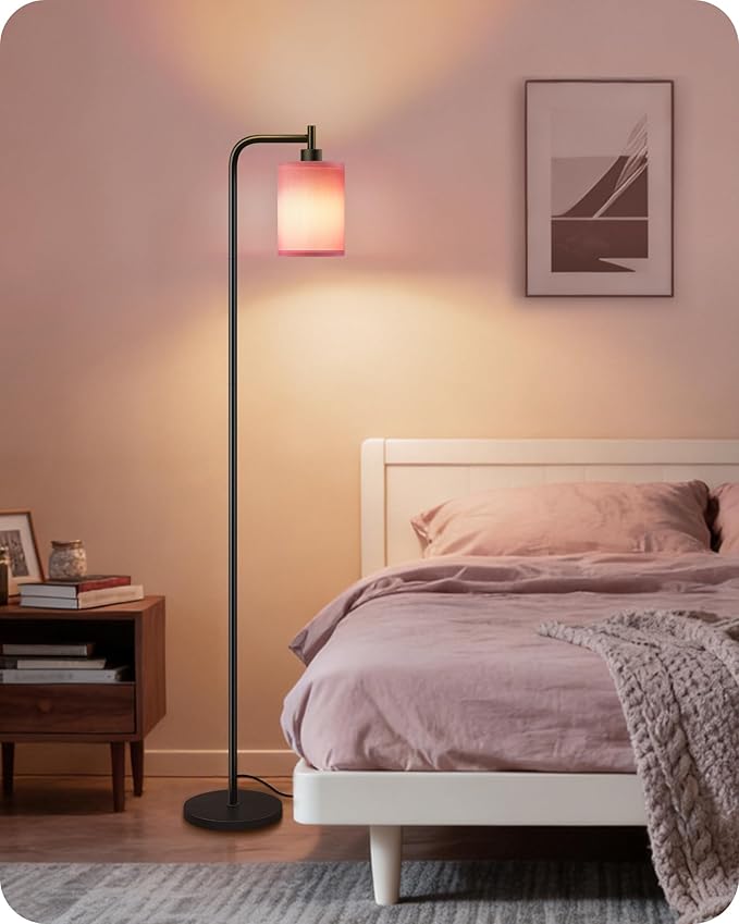 Dimmable Floor Lamp for Living Room with Remote and Foot Switch, Modern Standing, Corner Lamp,10W Bulb 3 Color Temperatures, for Bedroom, Office, Corner, ETL Listed, Black and Pink P19LD05