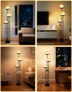 Lightdot Globe Floor Lamp with Shelf 3-Lights Modern Dimmable Floor Lamps for Wedding/Party, 3000K Warm White Bulbs Included, Black Tall Standing Lamp for Living Room/Bedroom/Sofa Beside/Corner Decor