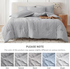 MUXHOMO 7 Pieces King Comforter Set, Seersucker Bed in a Bag King Size, All Season Luxury Bedding Set with Comforter, Flat Sheet, Fitted Sheet, Pillowcases & Shams, Light Grey