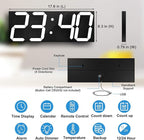 LED Large Digital Wall Clock, Oversize Wall Clock with 6” Numbers, Remote Control Count up/Countdown Timer Clock, Auto Dimmer, Big Calendar and Thermometer(White)