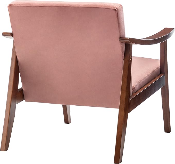 Accent Chair with Velvet Upholstery and Solid Wood Frame, Classic Mid-Century Modern Living Room Furniture for Extra Seating, Rose