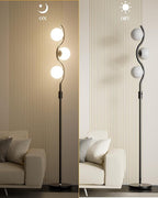 Lightdot 60IN Dimmable Black Floor Lamp, Mid Century Standing Lamps with 3 Globe Soft Warm White 3000K Bulbs Included, Modern Tall Lamp for Living Room/Bedroom/Sofa Beside/Corner Decor