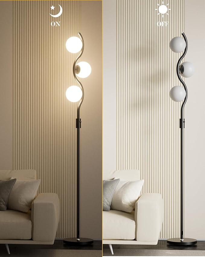 Lightdot 60IN Dimmable Black Floor Lamp, Mid Century Standing Lamps with 3 Globe Soft Warm White 3000K Bulbs Included, Modern Tall Lamp for Living Room/Bedroom/Sofa Beside/Corner Decor