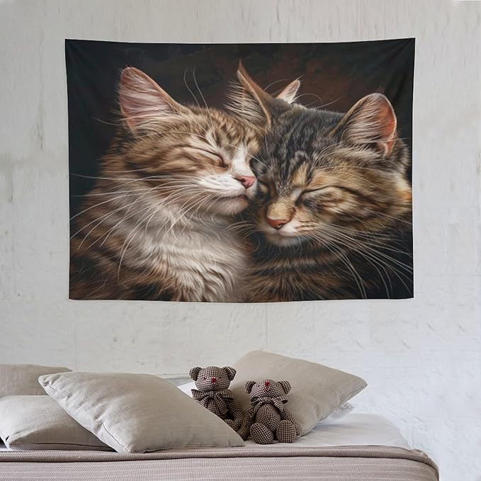VUMIVI Cat Tapestry Adorable Animals Two Kittens Snuggling Together Vintage Print Realistic Design Tapestry Wall Hanging for Living Room Bedroom Dorm Classroom Aesthetic Decor W40xL30in