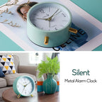 4 inches Super Silent Alarm Clock, Cream Green Beep Wake Round Alarm Clock with Night Light,Battery Operated,Easy Set Entry Lux Stylefor Desk, Bedroom and Home Decoration