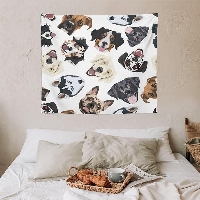 VUMIVI Dog-Head Tapestry Cartoon Pet Illustrations Cute Funny Animals Colorful Graffiti Tapestry Wall Hanging for Living Room Bedroom Dorm Classroom Aesthetic Decor W60xL50in